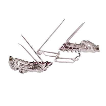 Oscar Heyman, Platinum Ruby Diamond Brooch Oscar Heyman