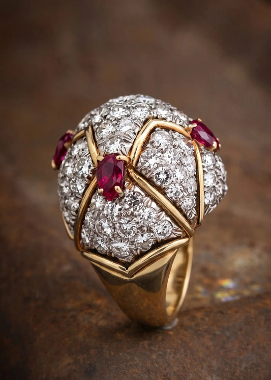 18K Gold Ruby Diamond Ring Lueur Jewelry