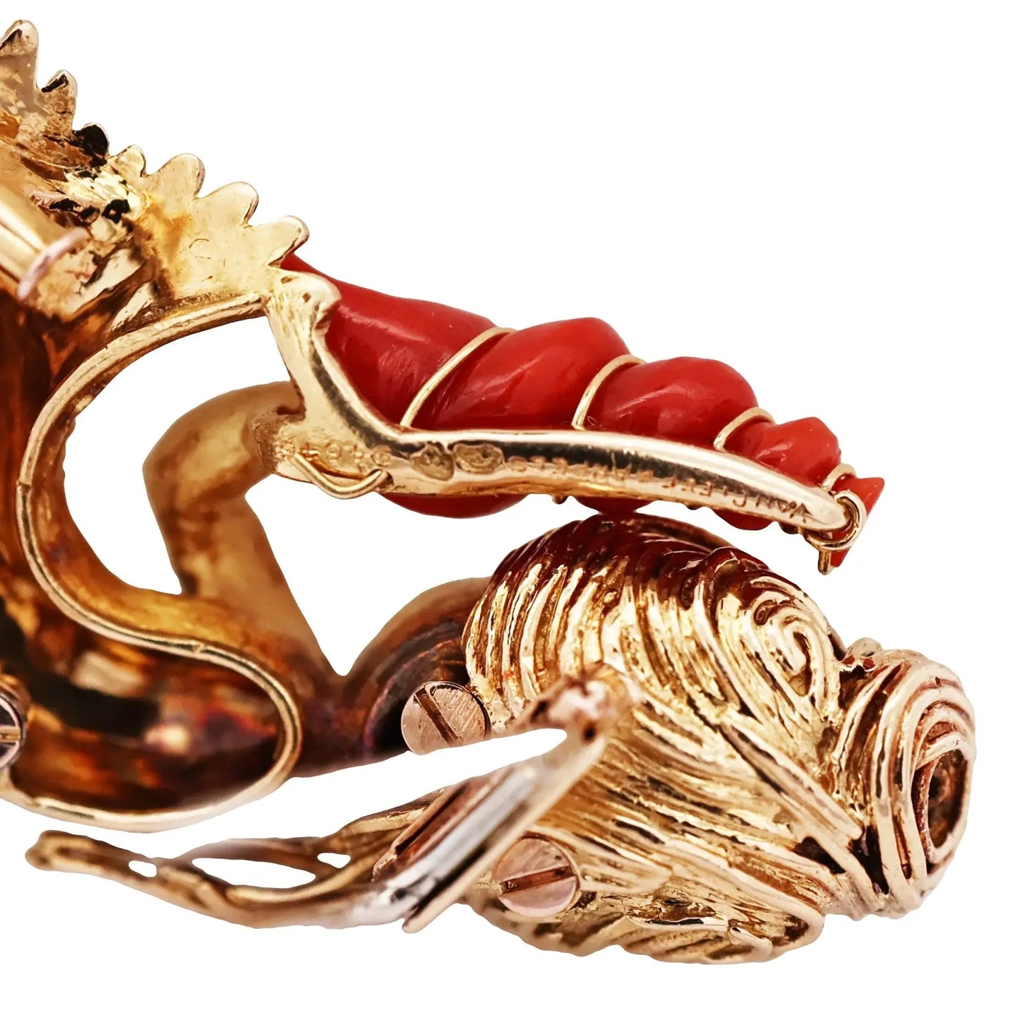 Van Cleef & Arpels, Platinum 18K Gold Coral Emerald Diamond Mermaid Brooch VCA