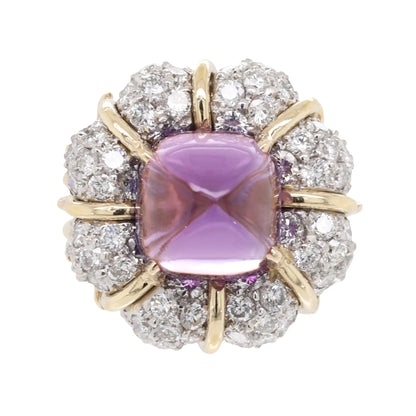 Verdura, Platinum 18K Gold Amethyst Diamond Ring Verdura
