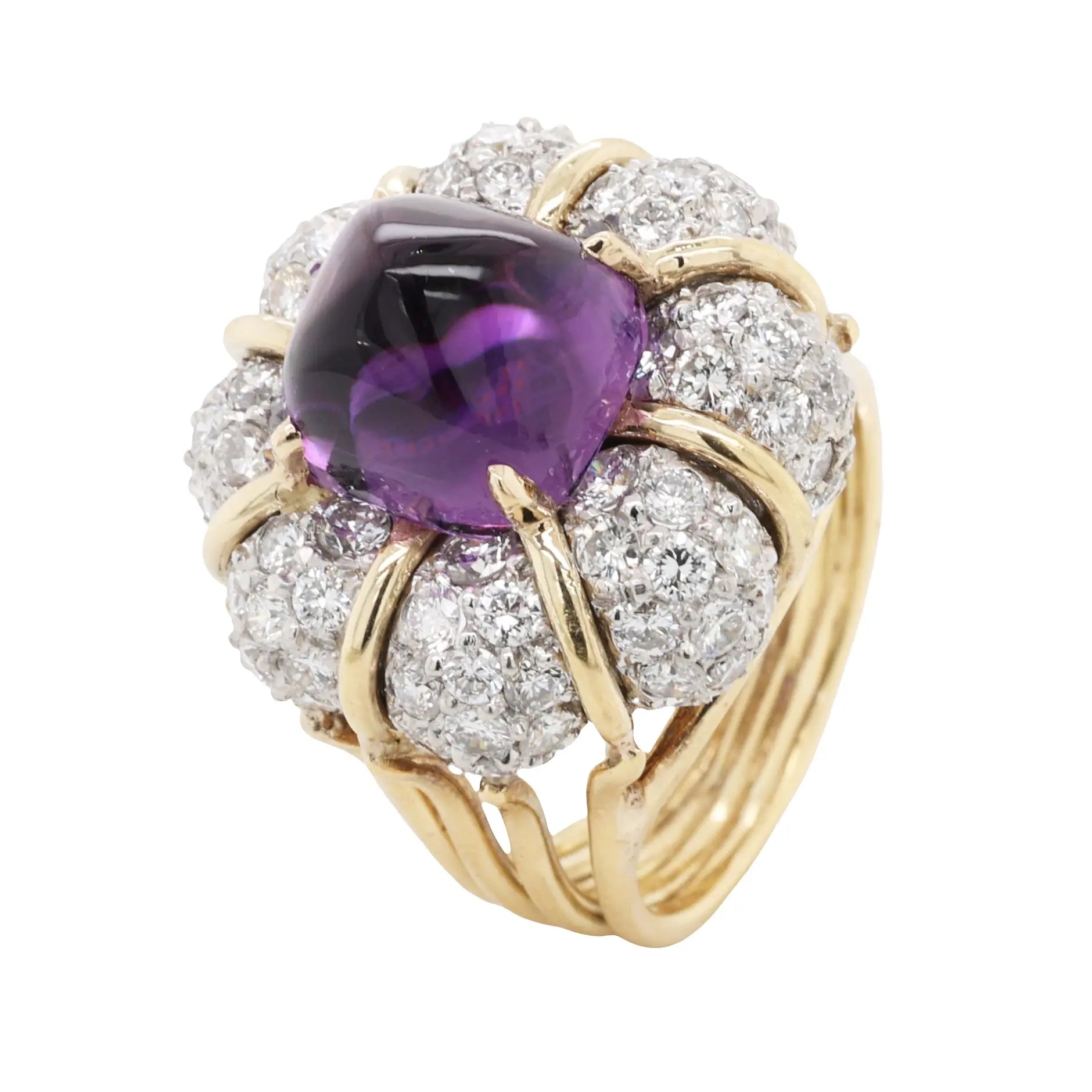 Verdura, Platinum 18K Gold Amethyst Diamond Ring Verdura