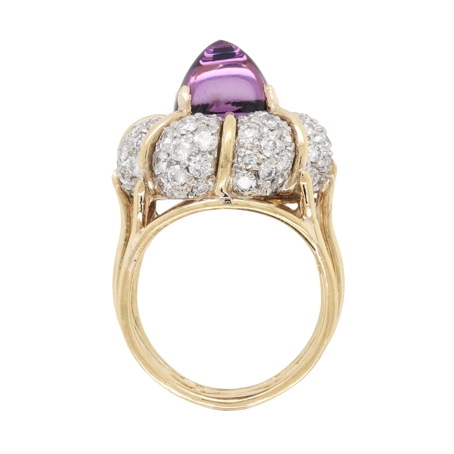 Verdura, Platinum 18K Gold Amethyst Diamond Ring Verdura