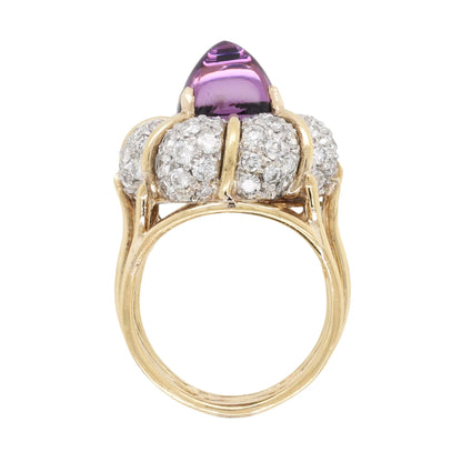 Verdura, Platinum 18K Gold Amethyst Diamond Ring Verdura