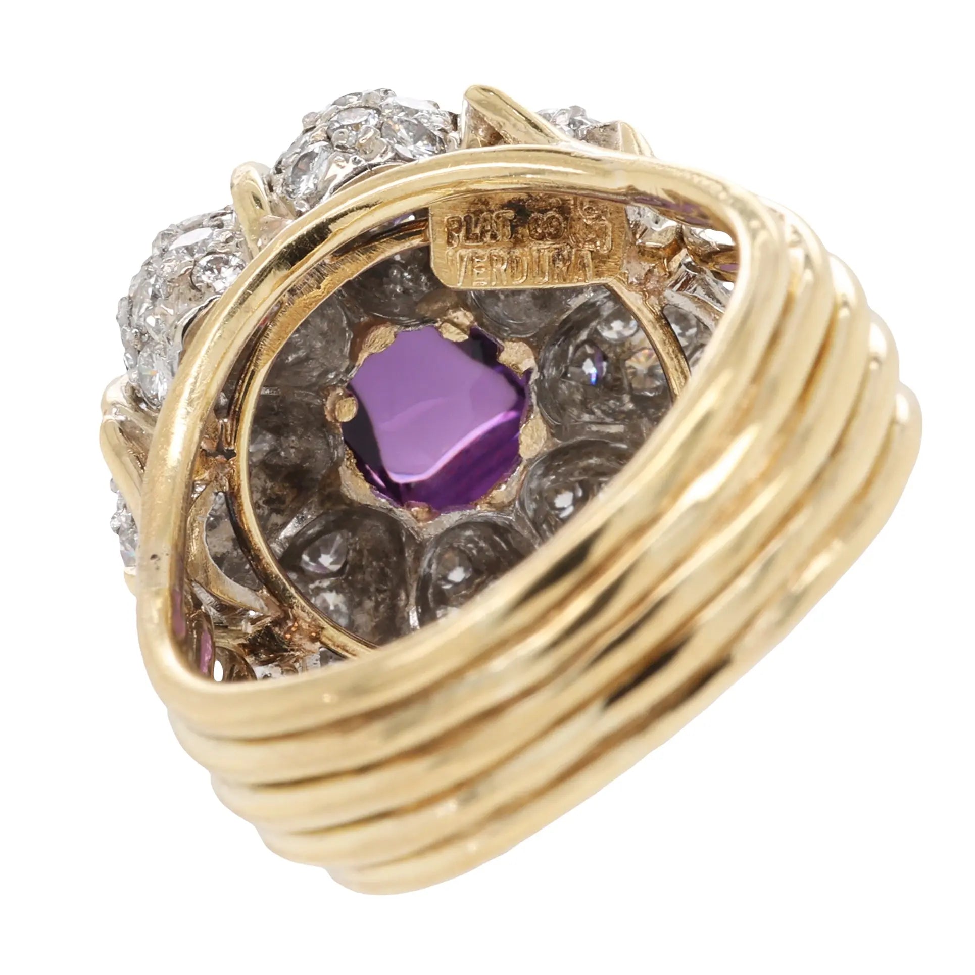 Verdura, Platinum 18K Gold Amethyst Diamond Ring Verdura