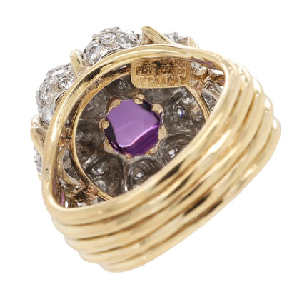 Verdura, Platinum 18K Gold Amethyst Diamond Ring Verdura