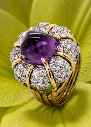 Verdura, Platinum 18K Gold Amethyst Diamond Ring
