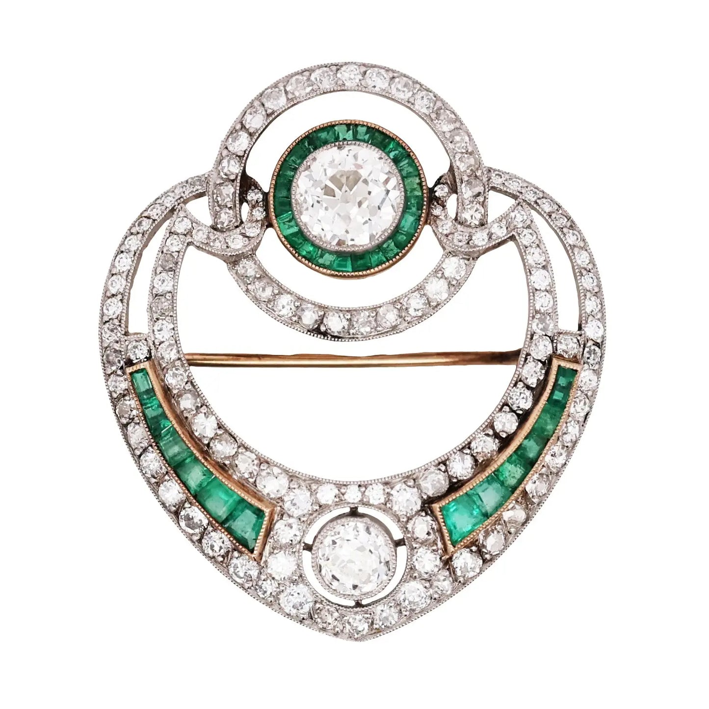 Platinum Emerald Diamond Brooch Lueur Jewelry