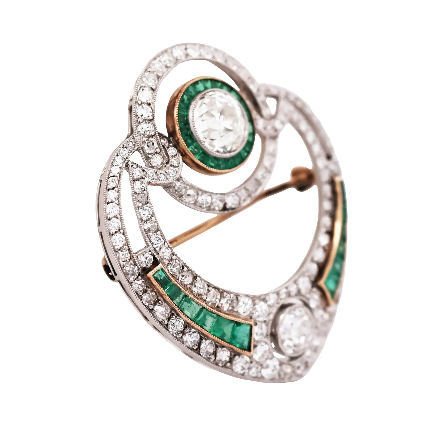 Platinum Emerald Diamond Brooch Lueur Jewelry