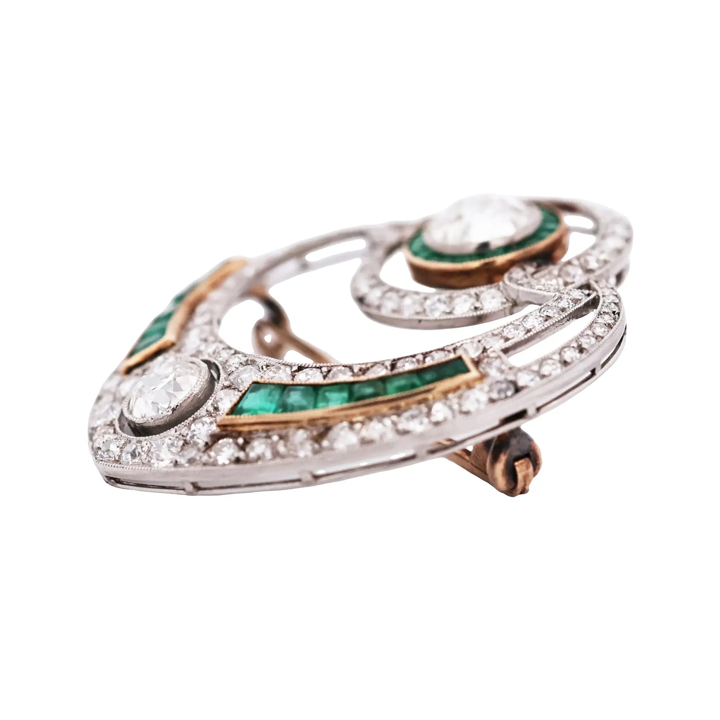 Platinum Emerald Diamond Brooch Lueur Jewelry