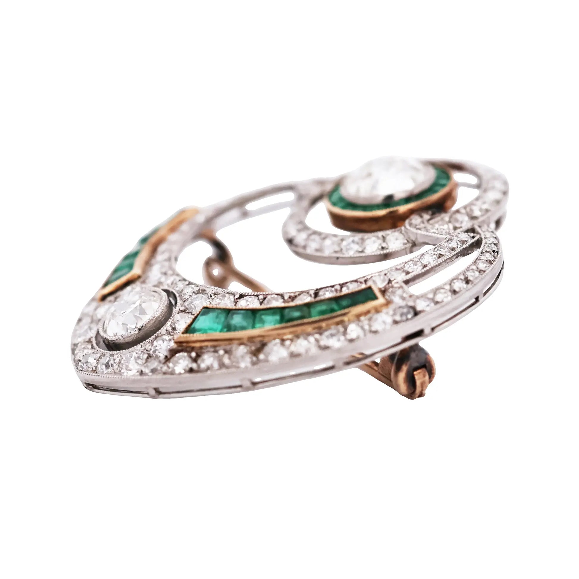 Platinum Emerald Diamond Brooch Lueur Jewelry
