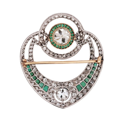 Platinum Emerald Diamond Brooch Lueur Jewelry