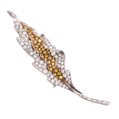 Sterle, Platinum 18K Gold Yellow Diamond Diamond Feather Brooch Sterle