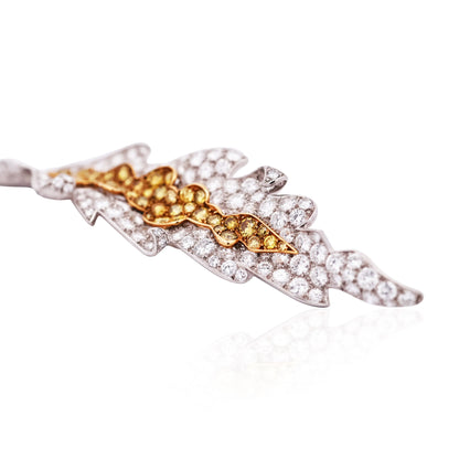Sterle, Platinum 18K Gold Yellow Diamond Diamond Feather Brooch Sterle