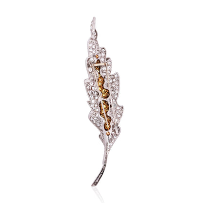 Sterle, Platinum 18K Gold Yellow Diamond Diamond Feather Brooch Sterle