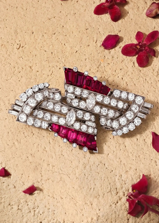 Oscar Heyman, Platinum Ruby Diamond Brooch, Certificate Oscar Heyman