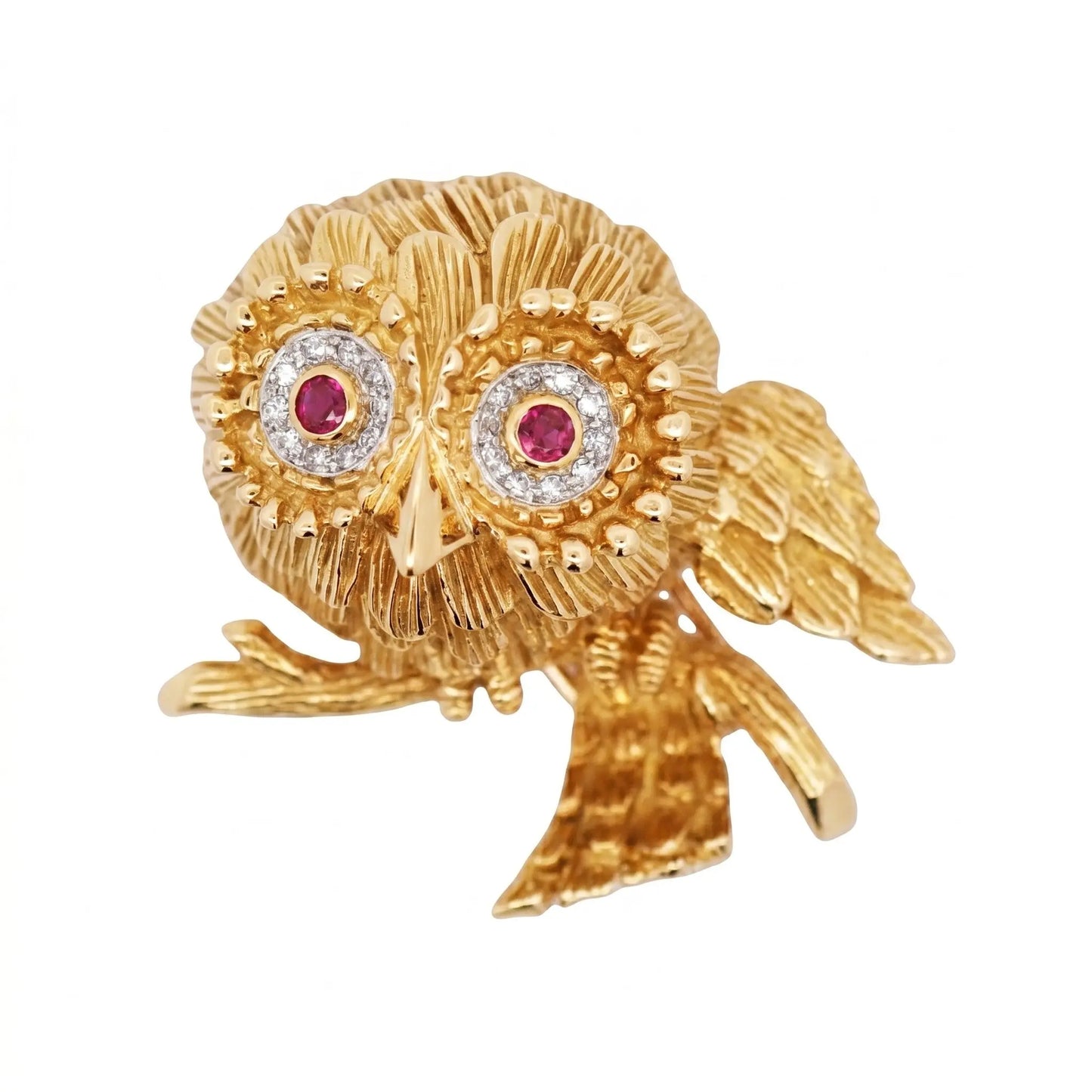 Riviera,18K Gold Ruby Diamond Owl Brooch Riviera