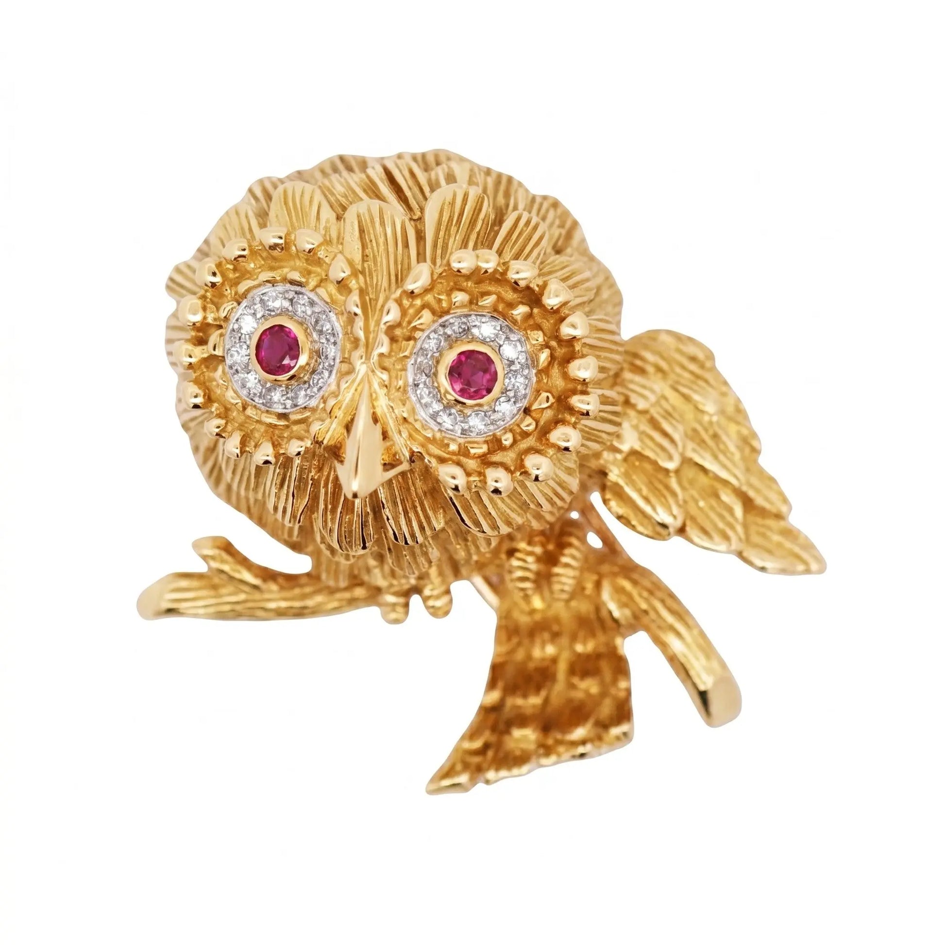 Riviera,18K Gold Ruby Diamond Owl Brooch Riviera