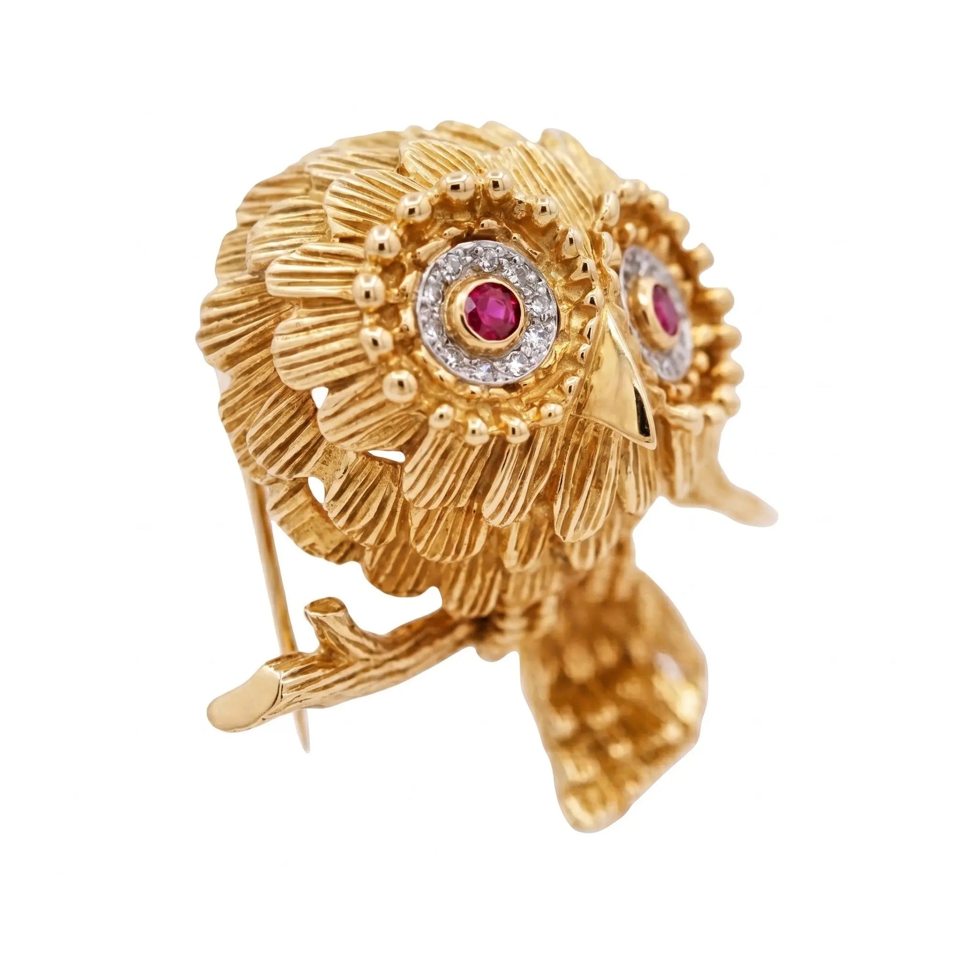Riviera,18K Gold Ruby Diamond Owl Brooch Riviera