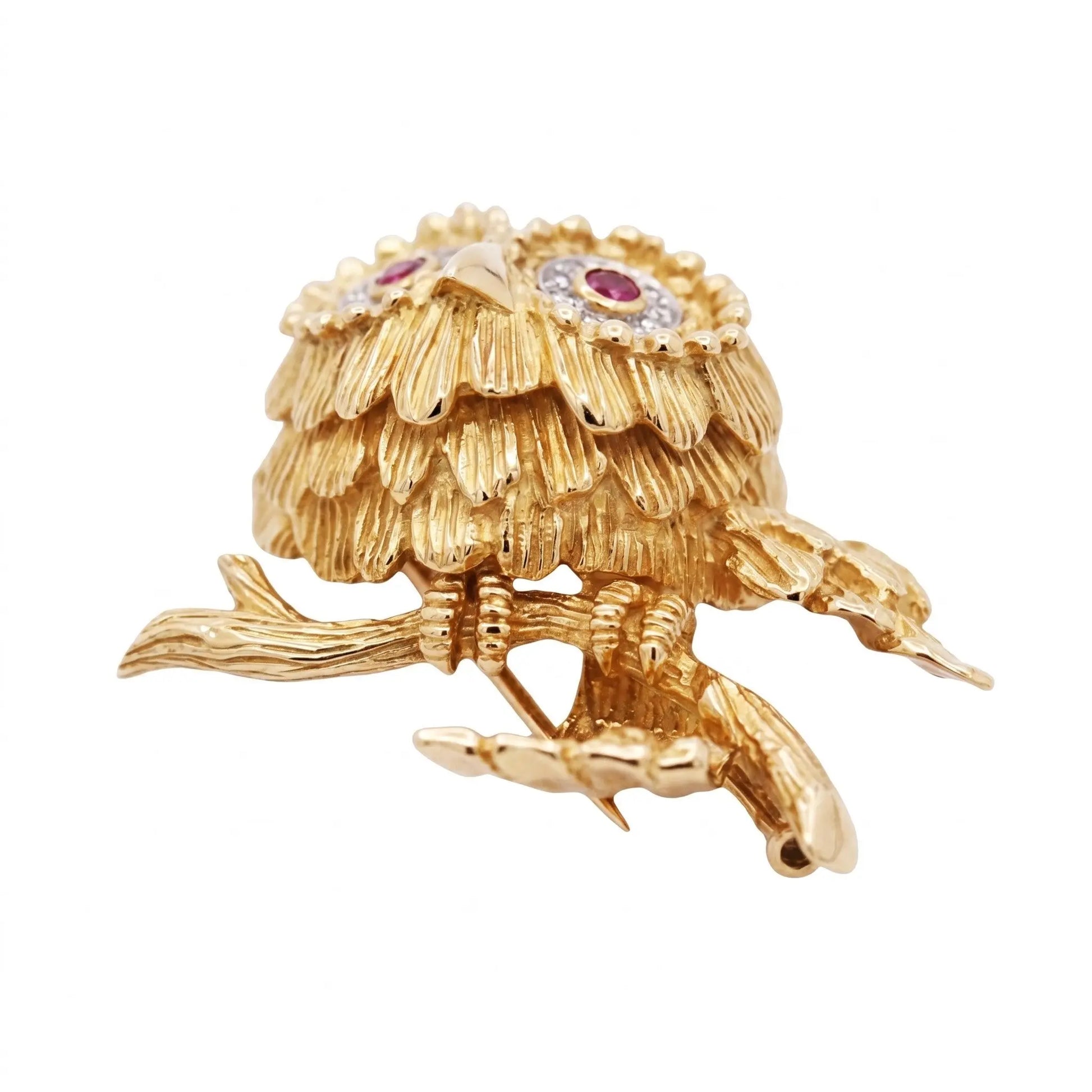 Riviera,18K Gold Ruby Diamond Owl Brooch Riviera