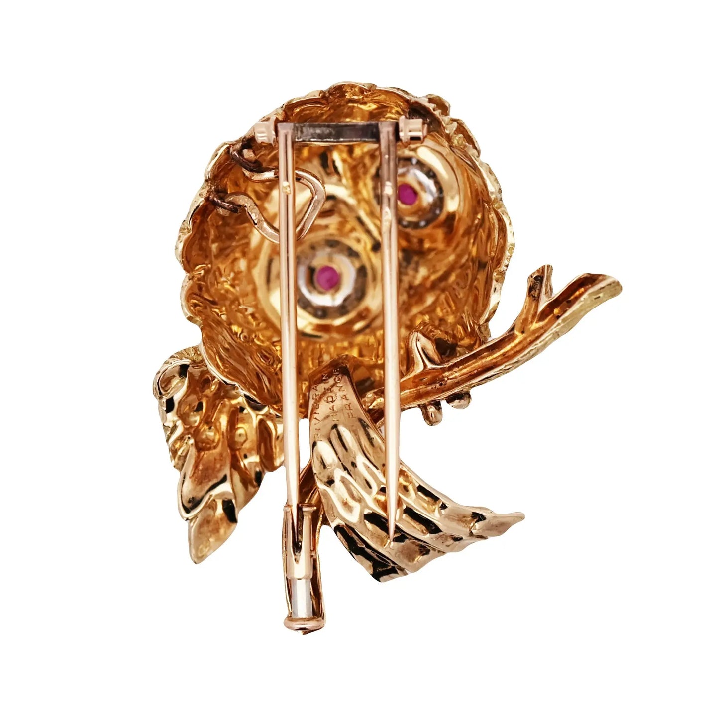 Riviera,18K Gold Ruby Diamond Owl Brooch Riviera