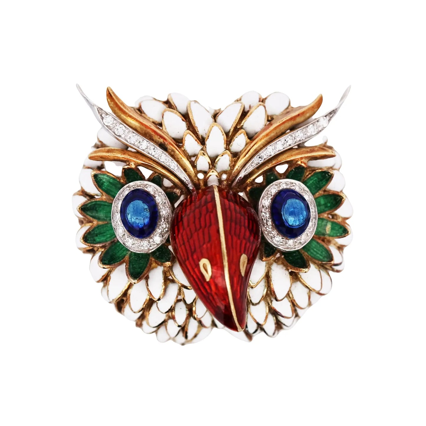 Nardi, 18K Gold Enamel Diamond Owl Brooch Nardi