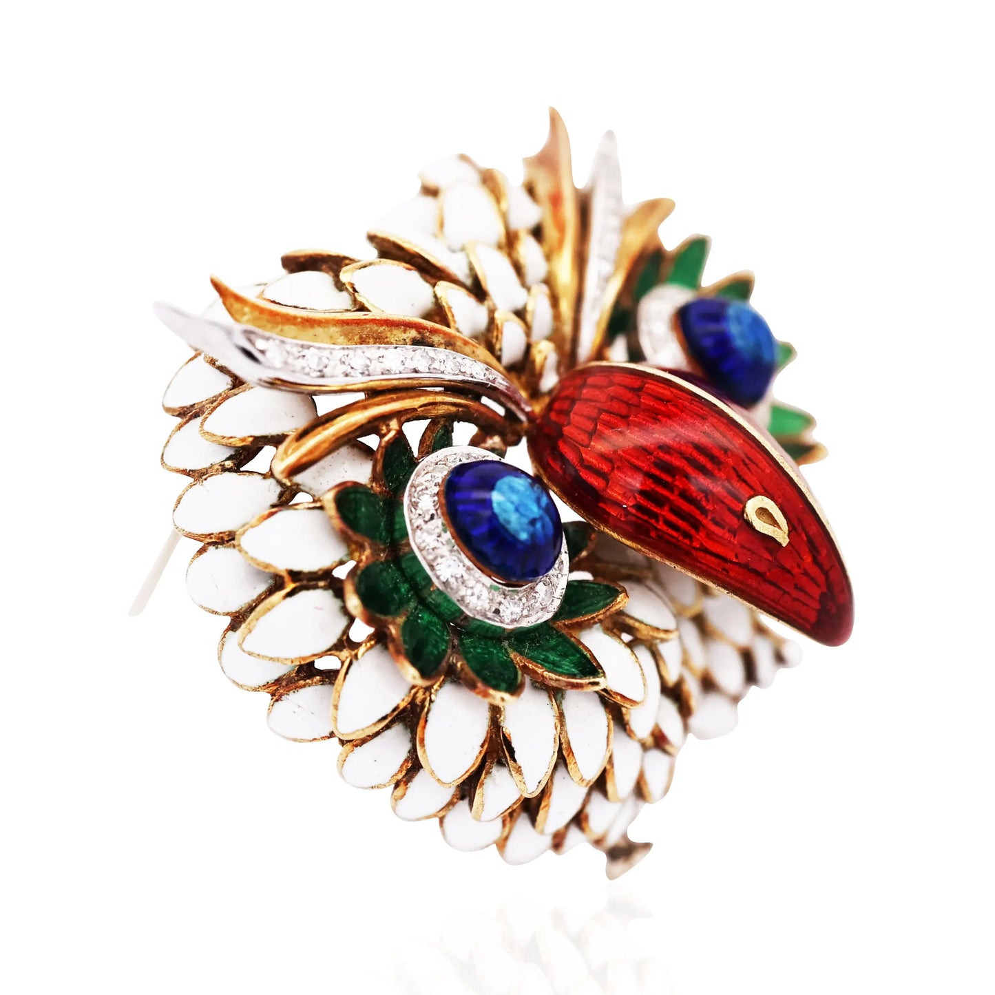 Nardi, 18K Gold Enamel Diamond Owl Brooch Nardi