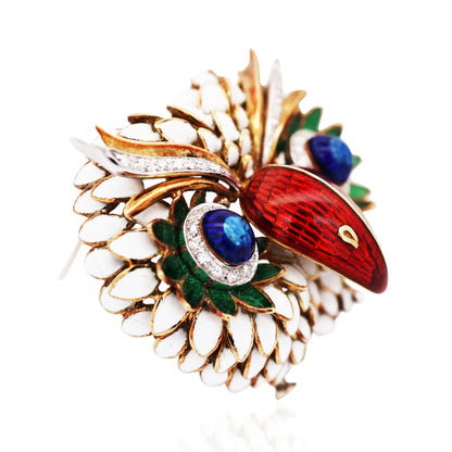 Nardi, 18K Gold Enamel Diamond Owl Brooch Nardi