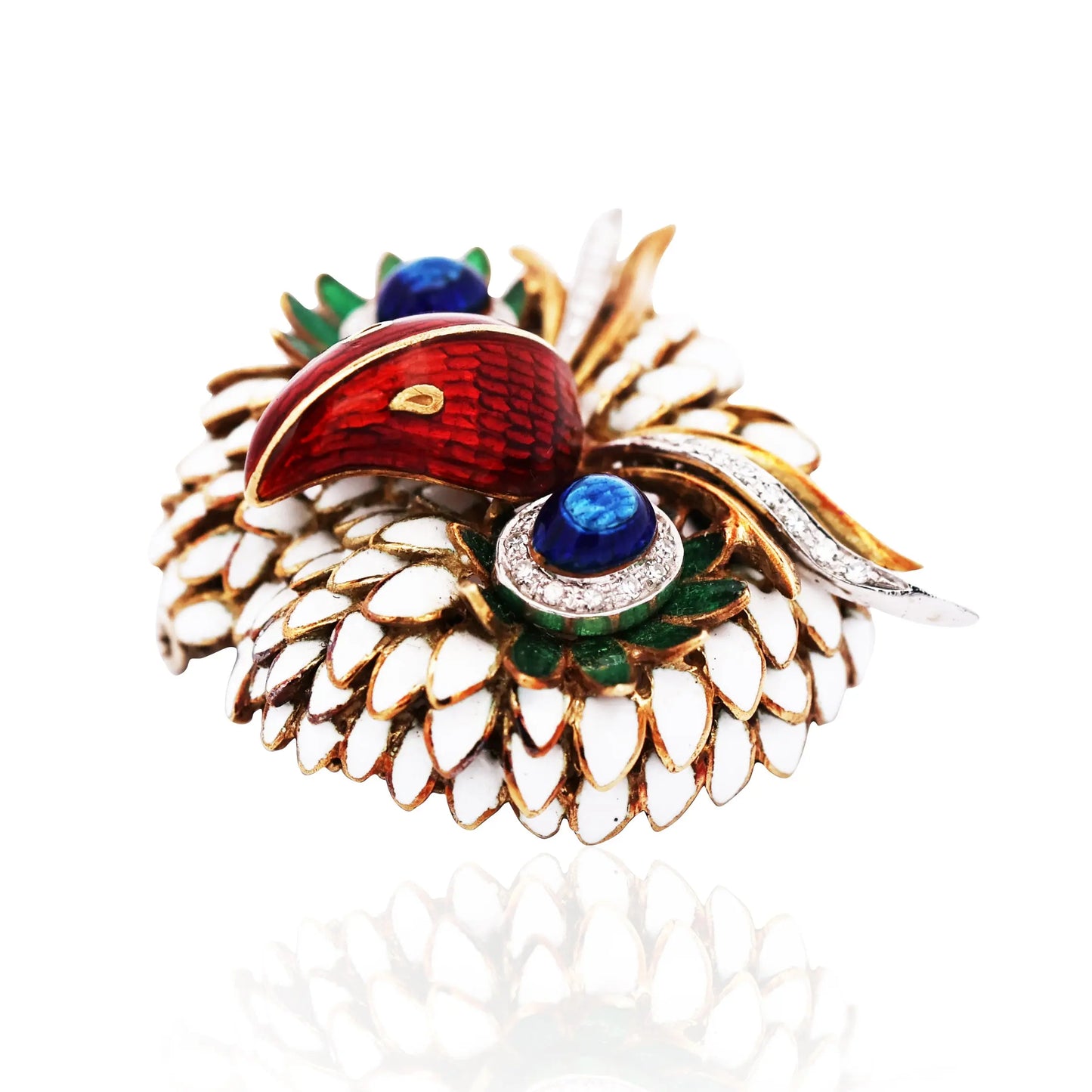Nardi, 18K Gold Enamel Diamond Owl Brooch Nardi