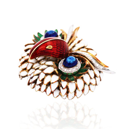 Nardi, 18K Gold Enamel Diamond Owl Brooch Nardi