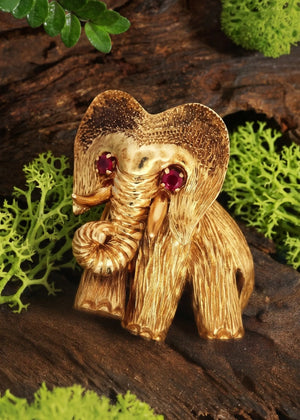 French 18K Gold Elephant Brooch