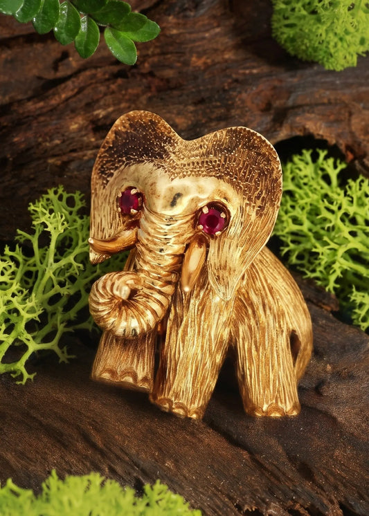 French 18K Gold Elephant Brooch Lueur Jewelry
