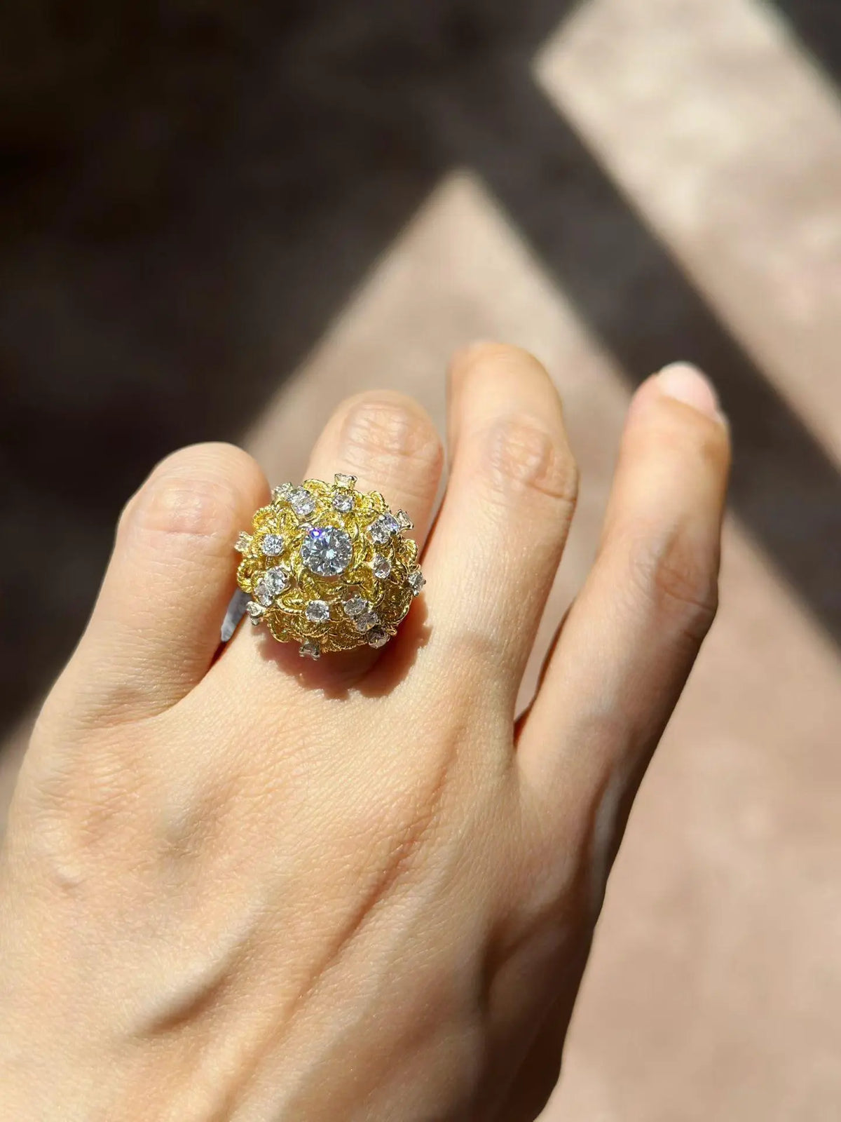 Van Cleef & Arpels, Platinum 18K Gold Diamond Dome Ring