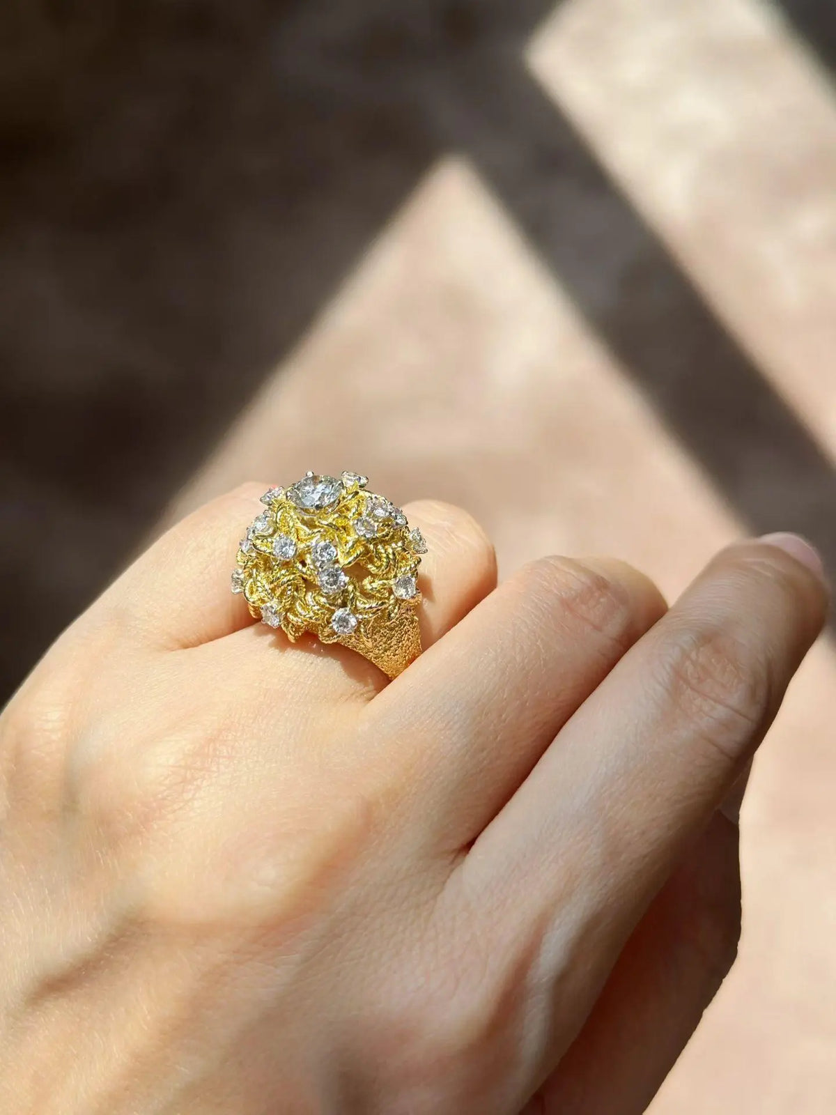 Van Cleef & Arpels, Platinum 18K Gold Diamond Dome Ring