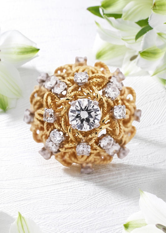 Van Cleef & Arpels, Platinum 18K Gold Diamond Dome Ring