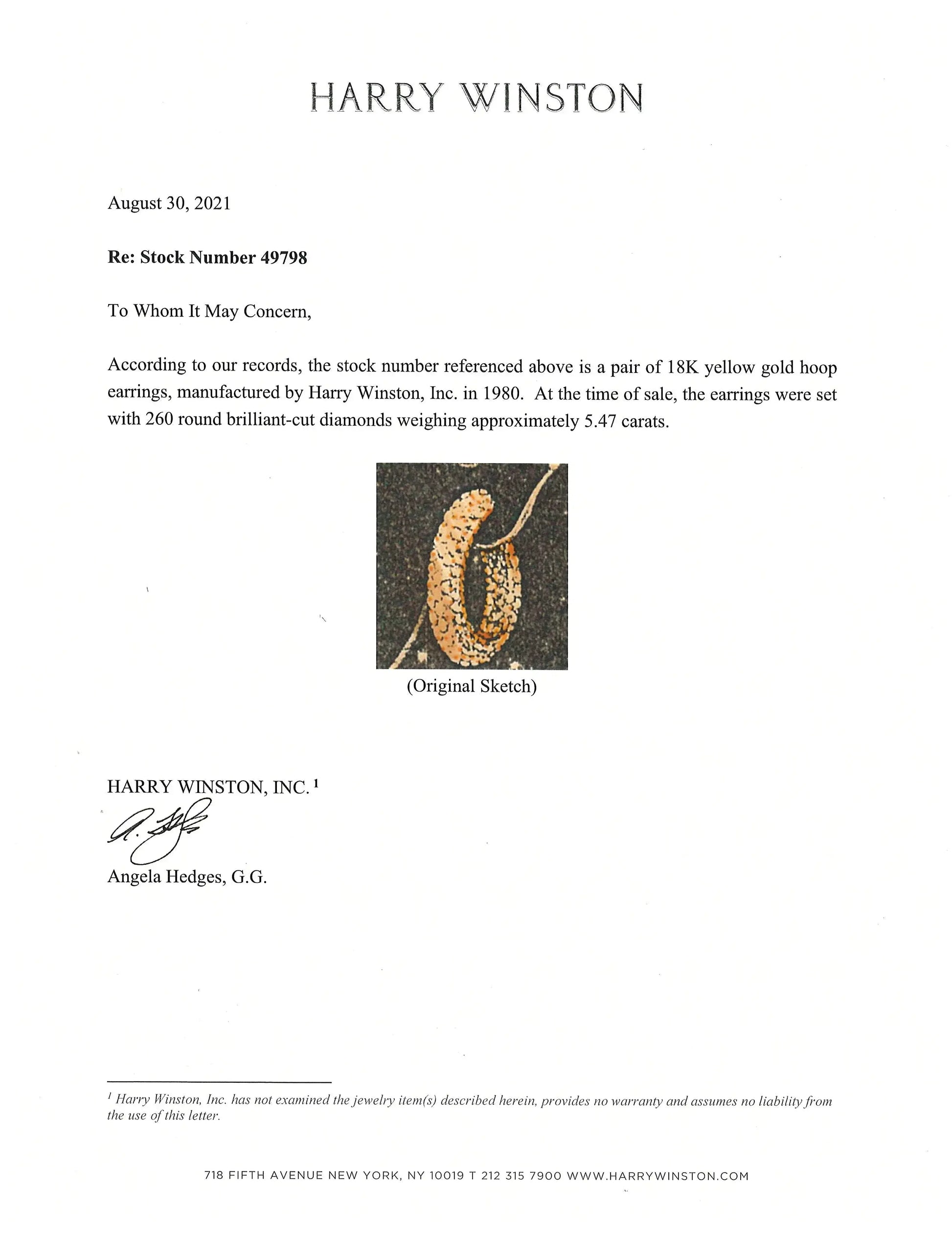 Harry Winston, 18K Gold Diamond Earrings, Certificate Harry Winston