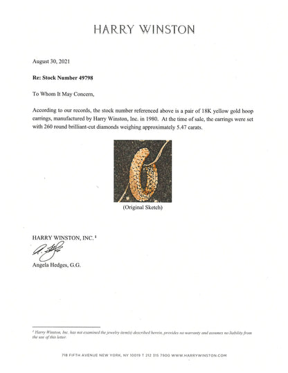 Harry Winston, 18K Gold Diamond Earrings, Certificate Harry Winston
