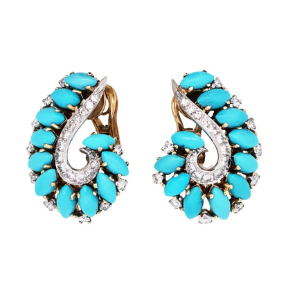 Bvlgari, 18K Gold Turquoise Diamond Earrings