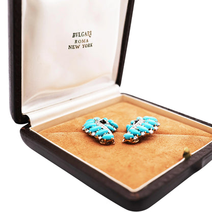 Bvlgari, 18K Gold Turquoise Diamond Earrings