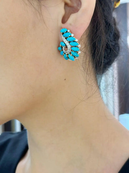 Bvlgari, 18K Gold Turquoise Diamond Earrings