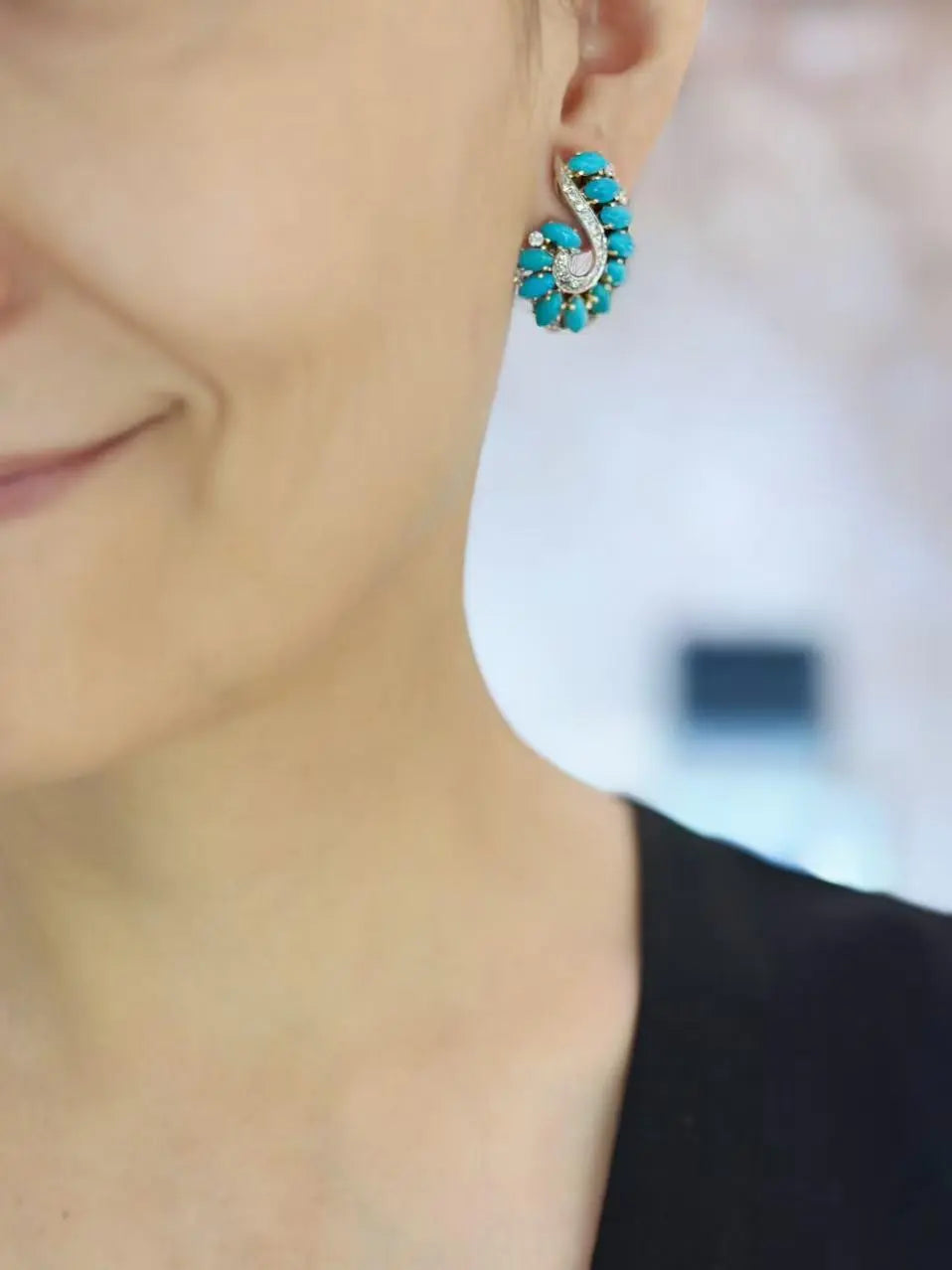 Bvlgari, 18K Gold Turquoise Diamond Earrings