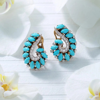 Bvlgari, 18K Gold Turquoise Diamond Earrings