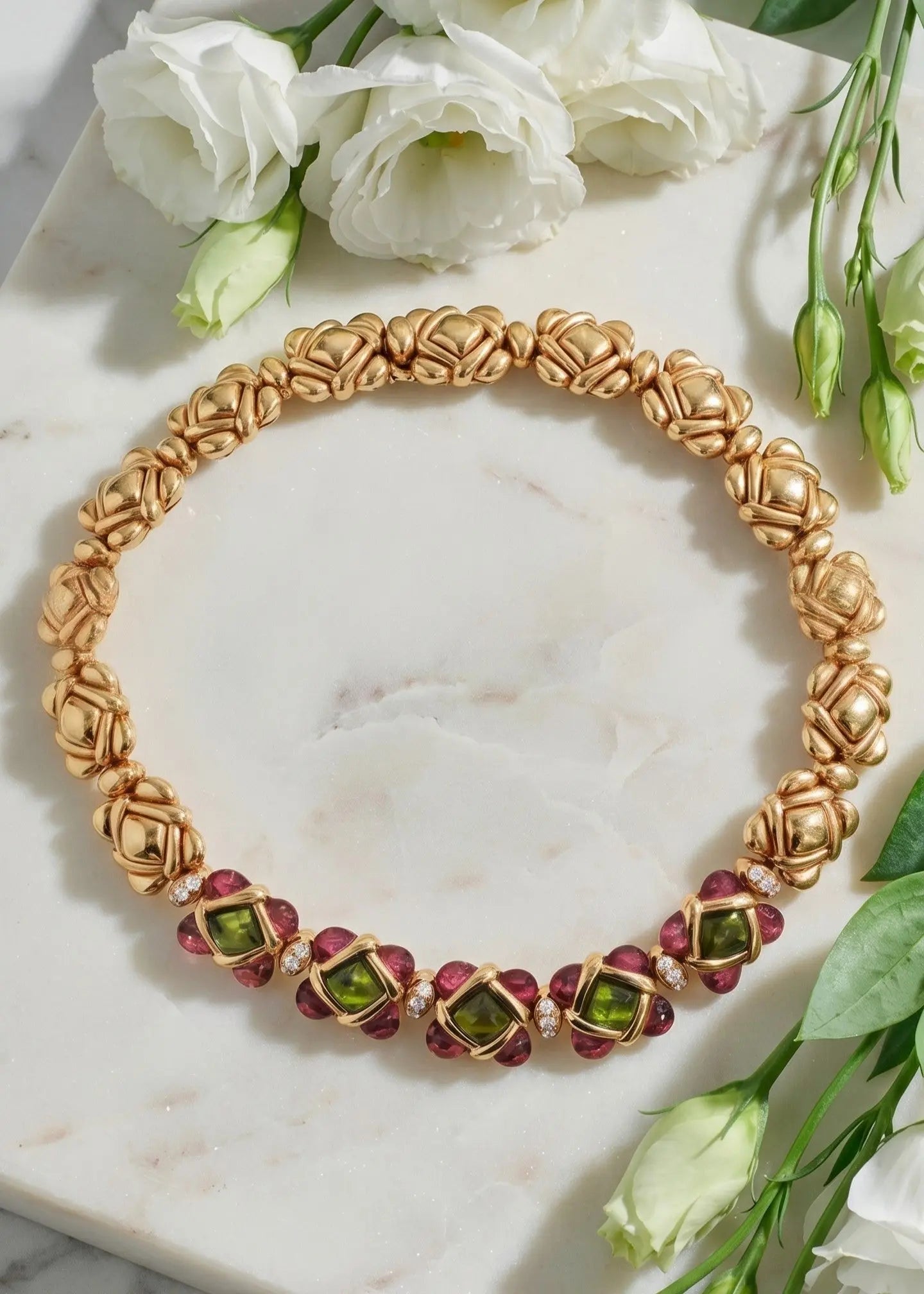 Van Cleef & Arpels, 18K Gold Gemstone Diamond Necklace VCA