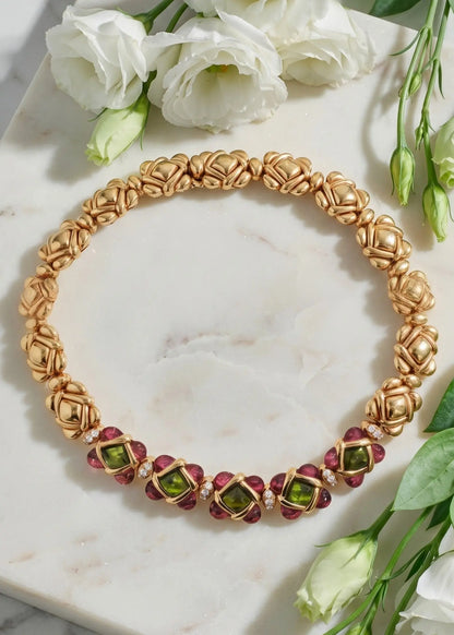 Van Cleef & Arpels, 18K Gold Gemstone Diamond Necklace VCA