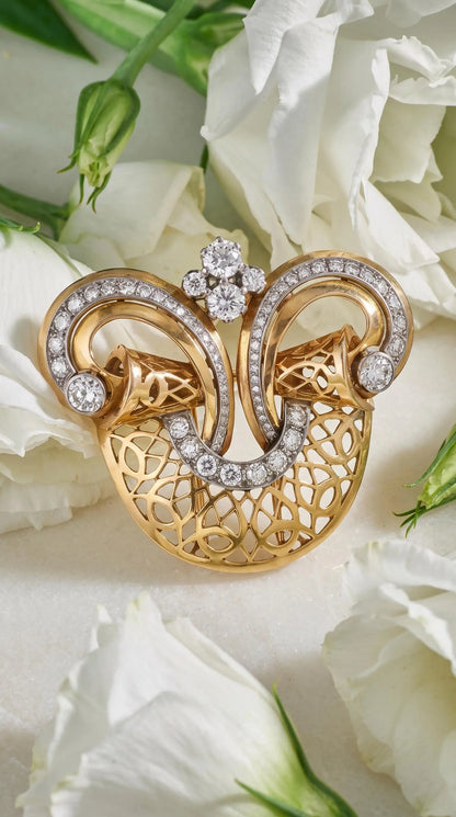 Bvlgari, 18k Gold Openwork Diamond Scroll Brooch