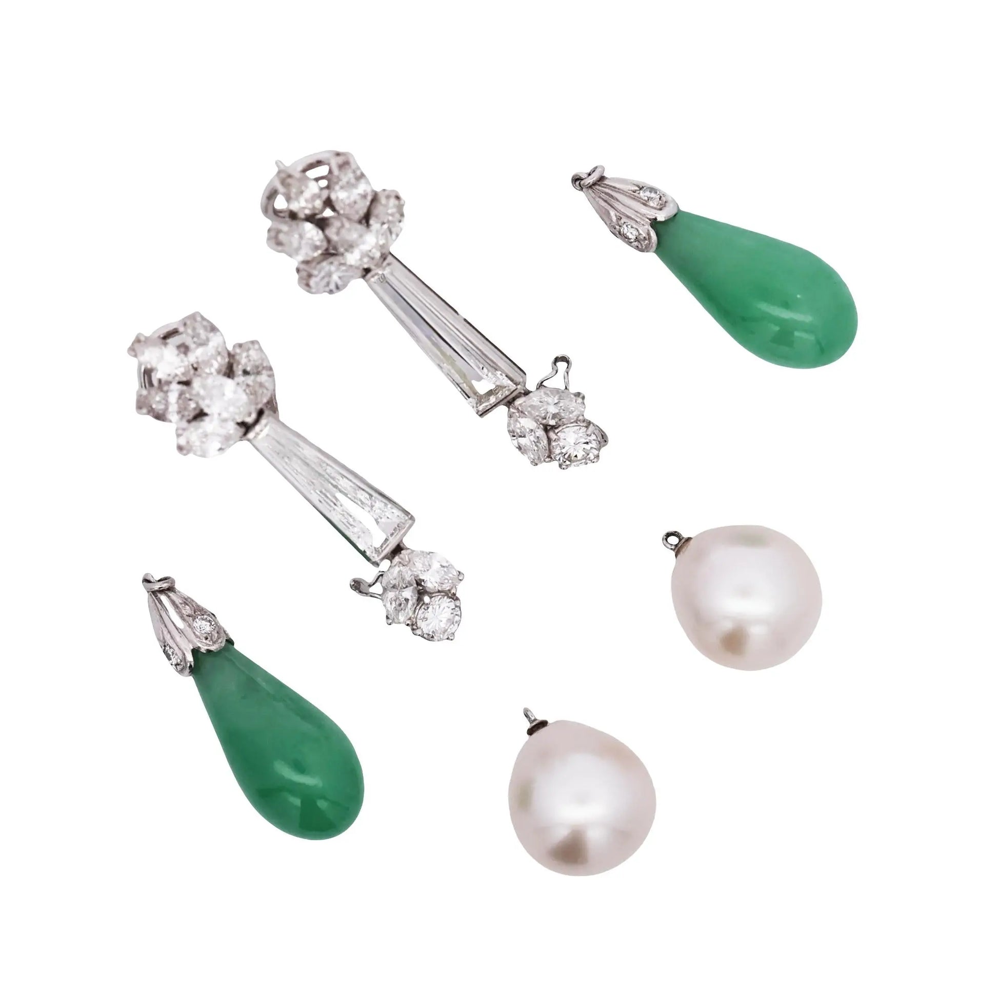 Platinum South Sea Pearl and Jadeite Jade Convertible Earrings, GIA