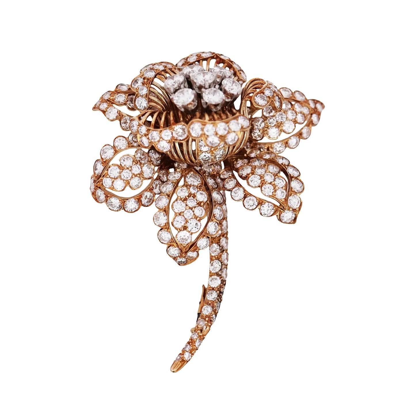 David Webb, 18K Gold Diamond Flower Brooch, Certificate