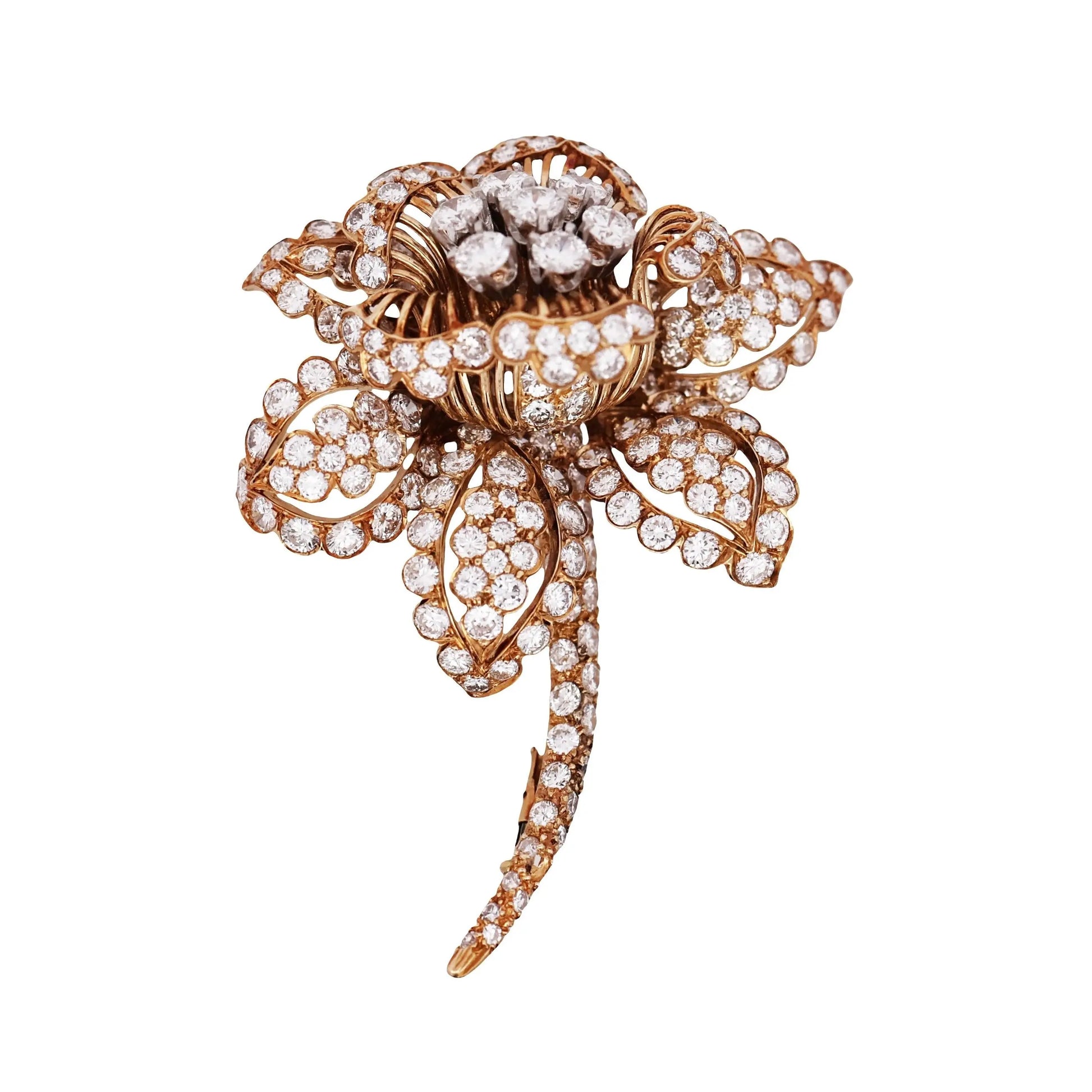 David Webb, 18K Gold Diamond Flower Brooch, Certificate