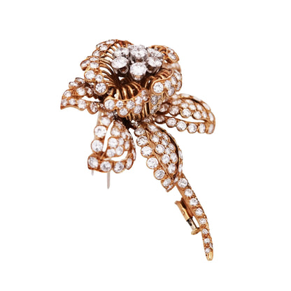 David Webb, 18K Gold Diamond Flower Brooch, Certificate
