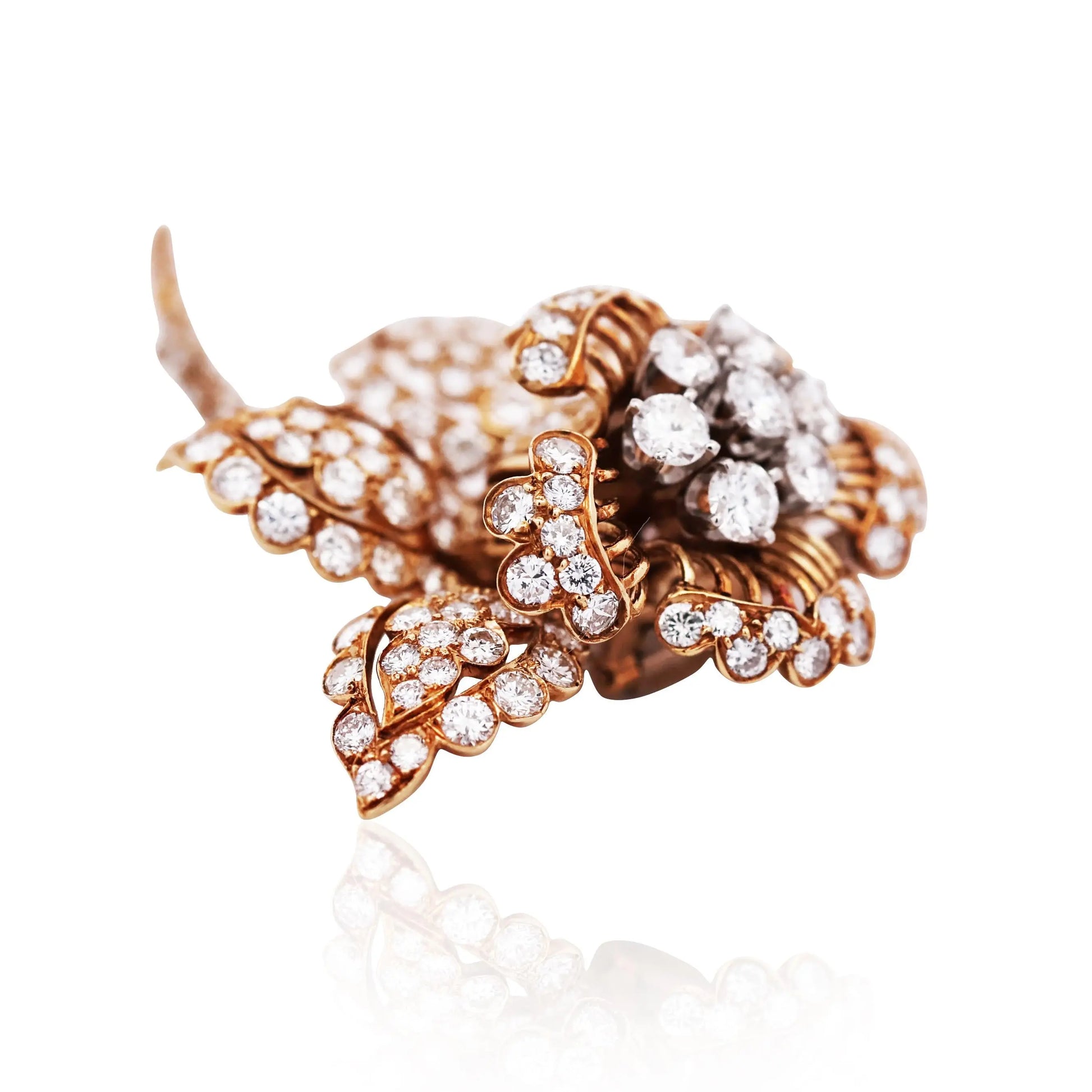 David Webb, 18K Gold Diamond Flower Brooch, Certificate