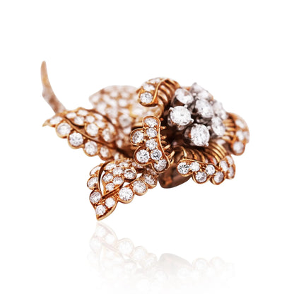 David Webb, 18K Gold Diamond Flower Brooch, Certificate